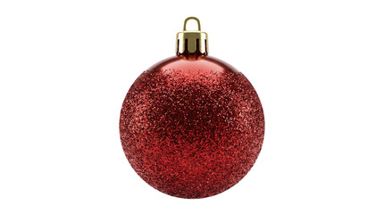 A festive red glitter bauble with a golden cap on a white background, perfect for Christmas celebrations