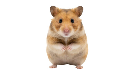 Adorable golden hamster standing on white background studio portrait of a small rodent