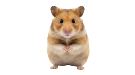 Adorable golden hamster standing on white background studio portrait of a small rodent