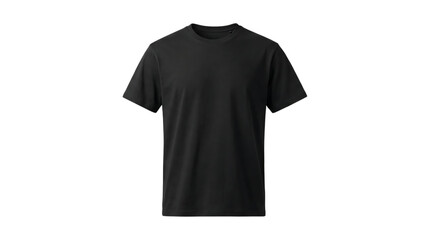 Plain black tee shirt on white background, ideal for clothing mockups and casual style presentations