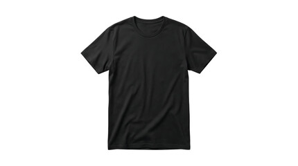 Front view of a classic blank black cotton t-shirt, perfect for showcasing your unique apparel designs, isolated on clean white background