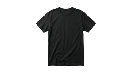 Front view of a classic blank black cotton t-shirt, perfect for showcasing your unique apparel designs, isolated on clean white background