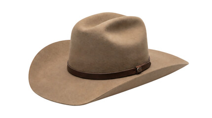Authentic Tan Felt Cowboy Hat with Brown Leather Band, Representing Classic Western Fashion and Style