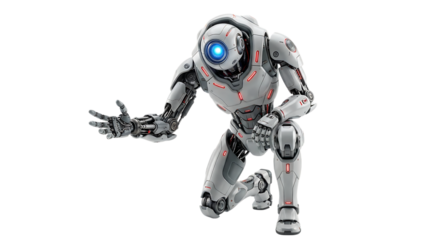 Futuristic robot in a dynamic pose, showcasing advanced technology and artificial intelligence capabilities