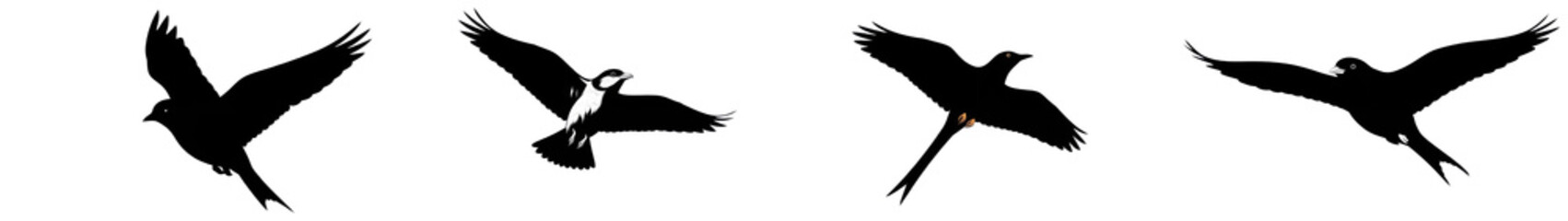 Obraz premium Set/Collection of Birds in Flight Silhouette Icons for Nature, Wildlife, Freedom, Sky and Outdoor Concept isolated on transparent PNG background