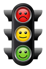 Smiling traffic light shows the mood of the road with the happy face and sad face emotion
