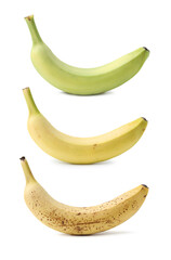 Comparison of fresh and overripe bananas isolated on white, collage