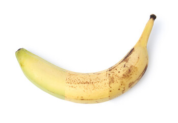 Comparison of fresh and overripe banana isolated on white. Collage showing changes in fruit peel