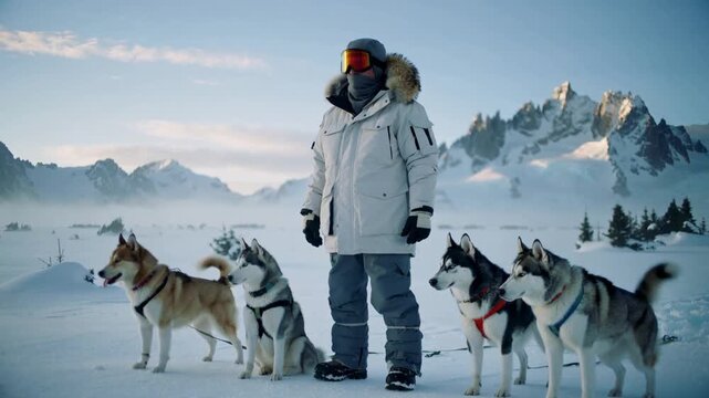 Explorateur arctique avec chiens de tra&icirc;neau