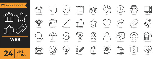 Web User Interface line editable icon set. Vector illustration