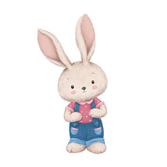 Obraz premium Cute hand drawn rabbit illustration, cartoon easter bunny character design suitable for stickers, clipart, prints, postcards and other 