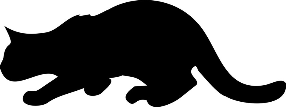Cat silhouette represented stalking prey with lowered body and focused posture.