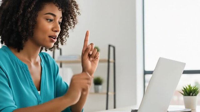 Excited African American Woman Typing on Laptop with Copy Space