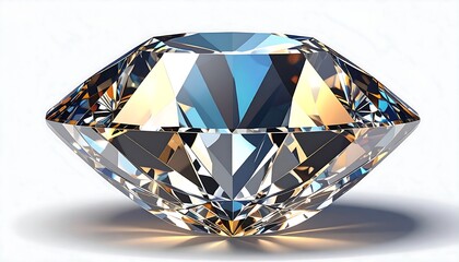 A large, multifaceted gemstone sparkles brilliantly against a white background. The facets catch and reflect light creating a dazzling effect