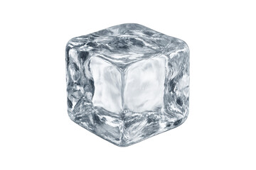 Obraz premium Crystal-clear single ice cube on a transparent background, realistic frozen water cube with glossy surface