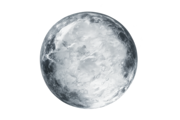 Realistic full moon illustration showing detailed lunar surface and craters on a transparent background