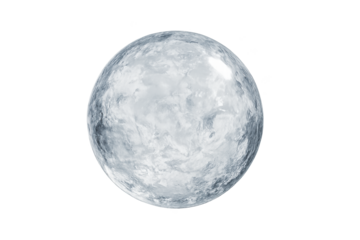 Glossy icy sphere with marbled frost texture on a transparent background