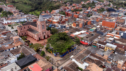 San Roque, Antioquia - Colombia. December 28, 2025. Aerial drone view. Municipality with 23,105 inhabitants.