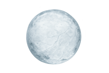 Realistic icy moon-like sphere with textured frosty surface on a transparent background