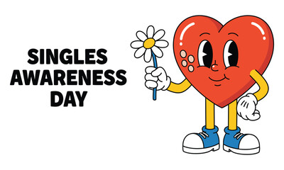 Singles awareness day cartoon heart character
