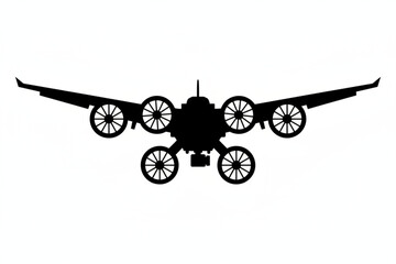 Vintage Aircraft Silhouette: An abstract representation of a vintage aircraft with multiple propellers, perfect for transport and aviation themes.  © MetaPixel Studio