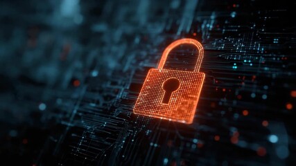 Glowing orange padlock digital circuit board padlock cybersecurity data protection encryption network circuit board digital security technology firewall representing data security cyber protection - Powered by Adobe