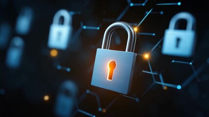 Locked padlock with glowing keyhole digital network background conveying cybersecurity protection and secure connection, secure padlock glowing digital network cybersecurity concept data protection - Powered by Adobe