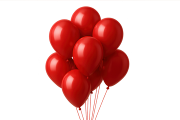 Cluster of glossy red balloons tied together against a transparent background, ideal for celebrations, parties, and festive decoration