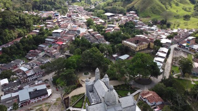 Caracol&iacute;, Antioquia - Colombia. December 28, 2025. Drone view, founded in 1876 and established as a municipality in 1963.