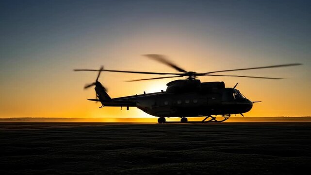 Helicopter Silhouette Against a Vibrant Sunset Sky.