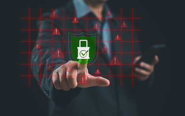 Cybersecurity concept with secure access, data protection, and digital network defense. Symbol of encryption, system security, risk prevention, and information safety in modern technology infrastructu