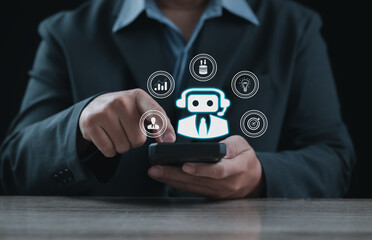 Artificial intelligence chatbot assistant operating on mobile interface, supporting customer service, data analysis, workflow automation, digital communication, and smart technology solutions for mode