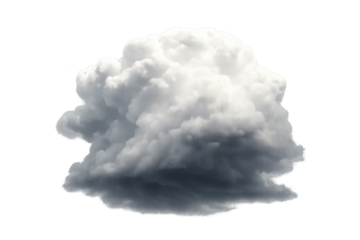 Realistic isolated fluffy gray and white cumulus cloud with shadowed underside on a transparent background