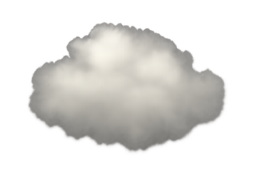 Single fluffy gray cloud isolated on a transparent background with soft shading and realistic texture
