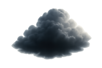 Dark storm cloud isolated on transparent background with dramatic lighting and fluffy billowing form