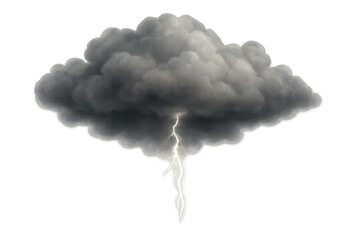 Dark thundercloud with a jagged lightning bolt suspended against a transparent background