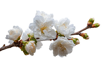 Cherry Blossom Branch on White Background