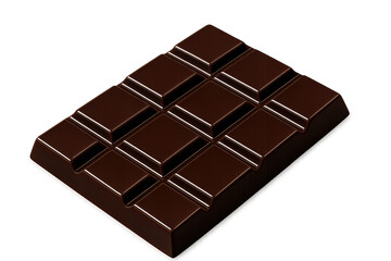 Obraz premium Glossy dark chocolate bar with segmented squares on a transparent background