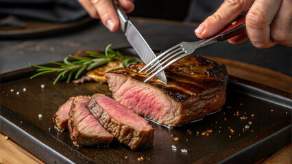 cutting meat on a cutting board