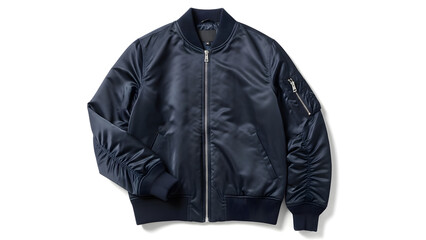 Dark blue bomber jacket with zipper and padded sleeves  