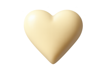 Shiny 3D cream-colored heart shape on a transparent background, smooth and minimal