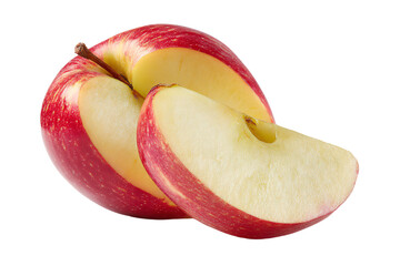 Whole and Sliced Red Apple on White Background