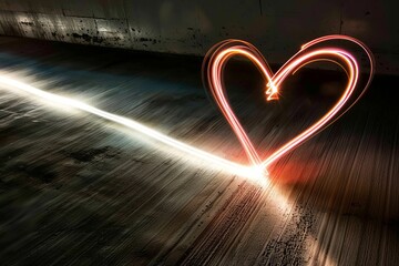 Abstract Light Painting of a Heart with Red Glows, Emotional Design for Valentines Day Theme