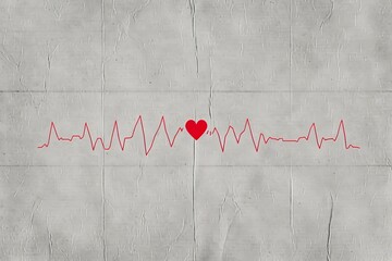Stylized Red Heartbeat Line Graph on a Textured Gray Background Symbolizing Life s Rhythm and Health