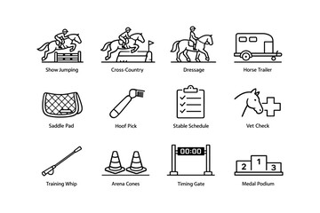 Equestrian icons: show jumping, cross-country, dressage, and more