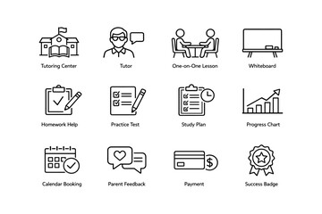 Educational tools and services icons set for tutoring and learning