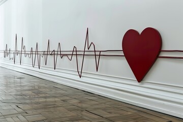 Intricate Heartbeat Visualization in a Modern Architectural Space, Celebrating Life and Health