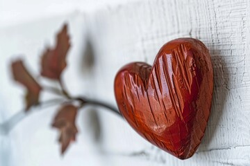 Elegant Red Heart on White Textured Background, Modern Romantic Aesthetic for Wall Decor