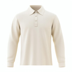 Plain cream long sleeve performance polo shirt 3D mockup showcasing front view for apparel design presentation on white background
