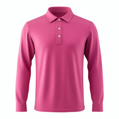 Plain pink long sleeve performance polo shirt 3D mockup showcasing front view for apparel design presentation on white background
